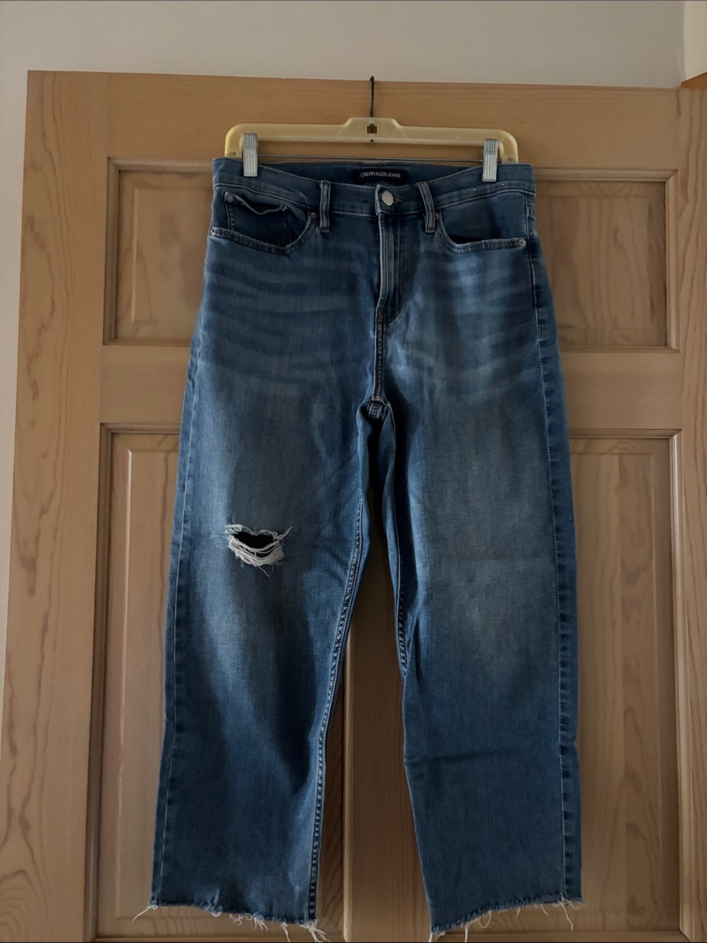 Calvin Klein Jeans Light Blue Distressed Cropped Jeans